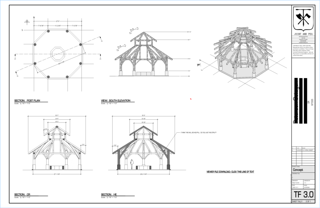 timber frame concept drawing for submittal